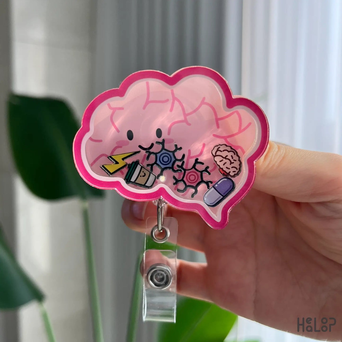 Brain shaker badge reel with mini brain charms – unique nurse badge reel
