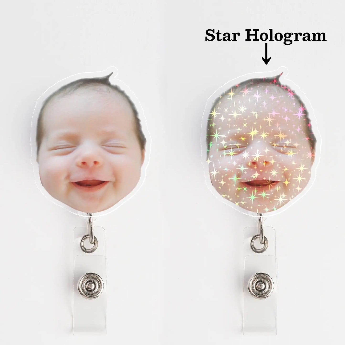 Custom Baby Face Badge Reel with Star Hologram
