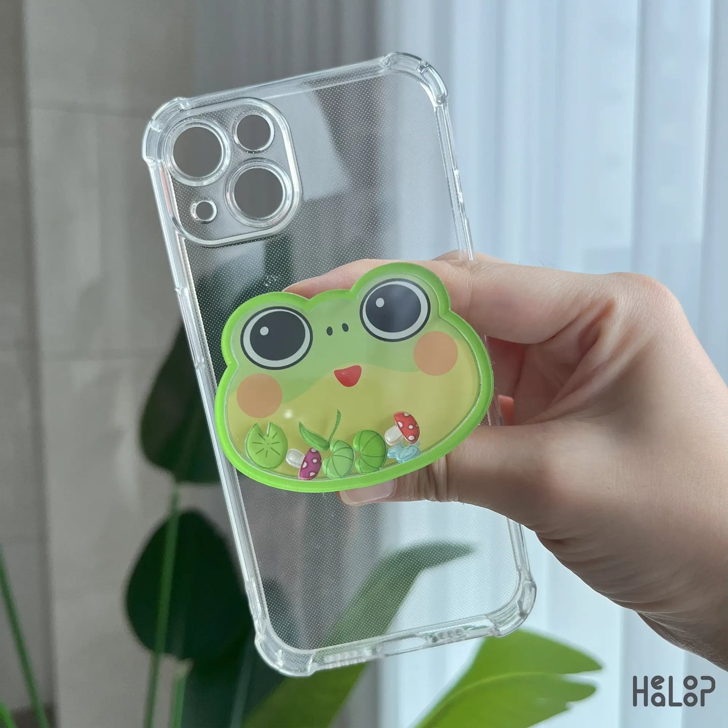 Frog shaker phone grip on phone case, acrylic phone accessory