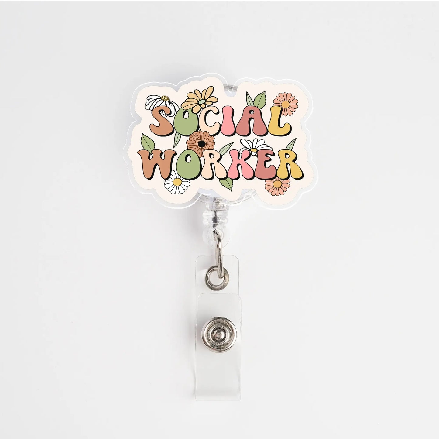 Retro Floral Social Worker Badge Reel