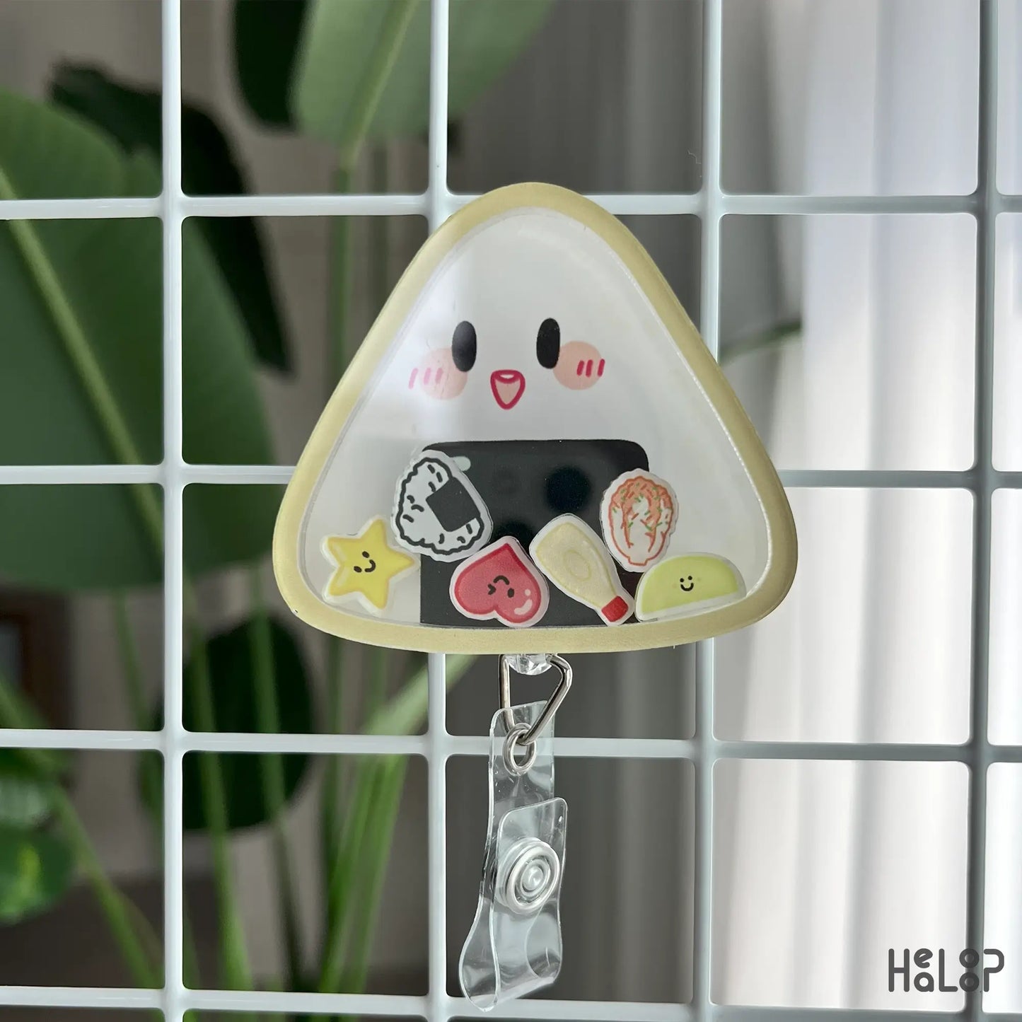 Triangular kimbap Korean food shaker badge reel for nurse ID cards