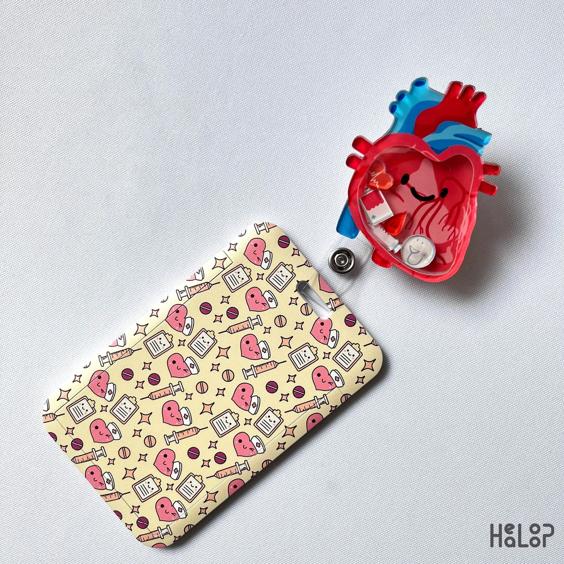 anatomical heart badge reel set with cute nurse medical ID holder, perfect for hospital staff