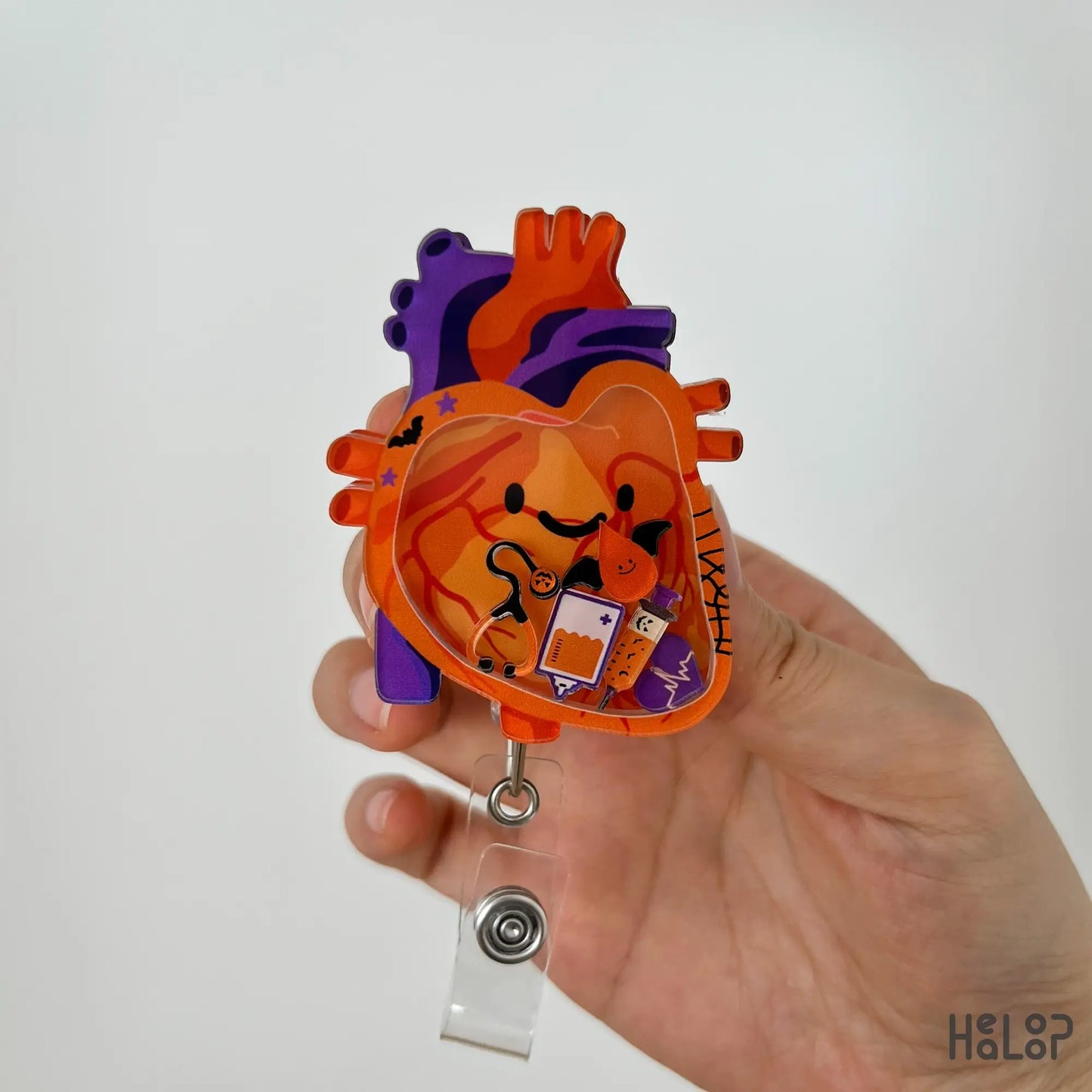 Anatomical Heart Shaker Badge Reel Halloween Version