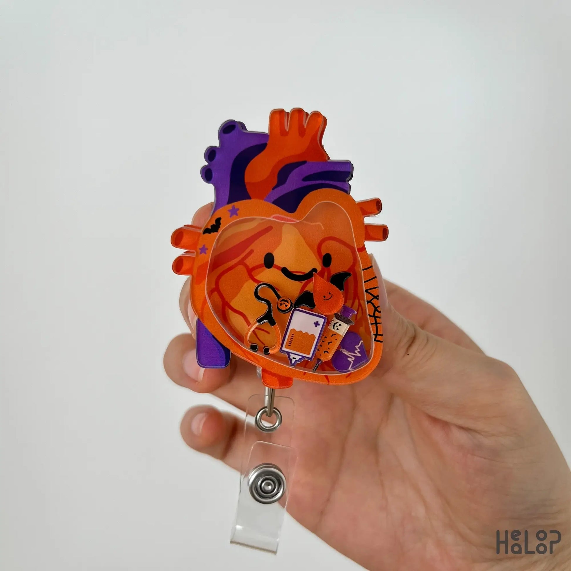 Anatomical Heart Shaker Badge Reel Halloween Version