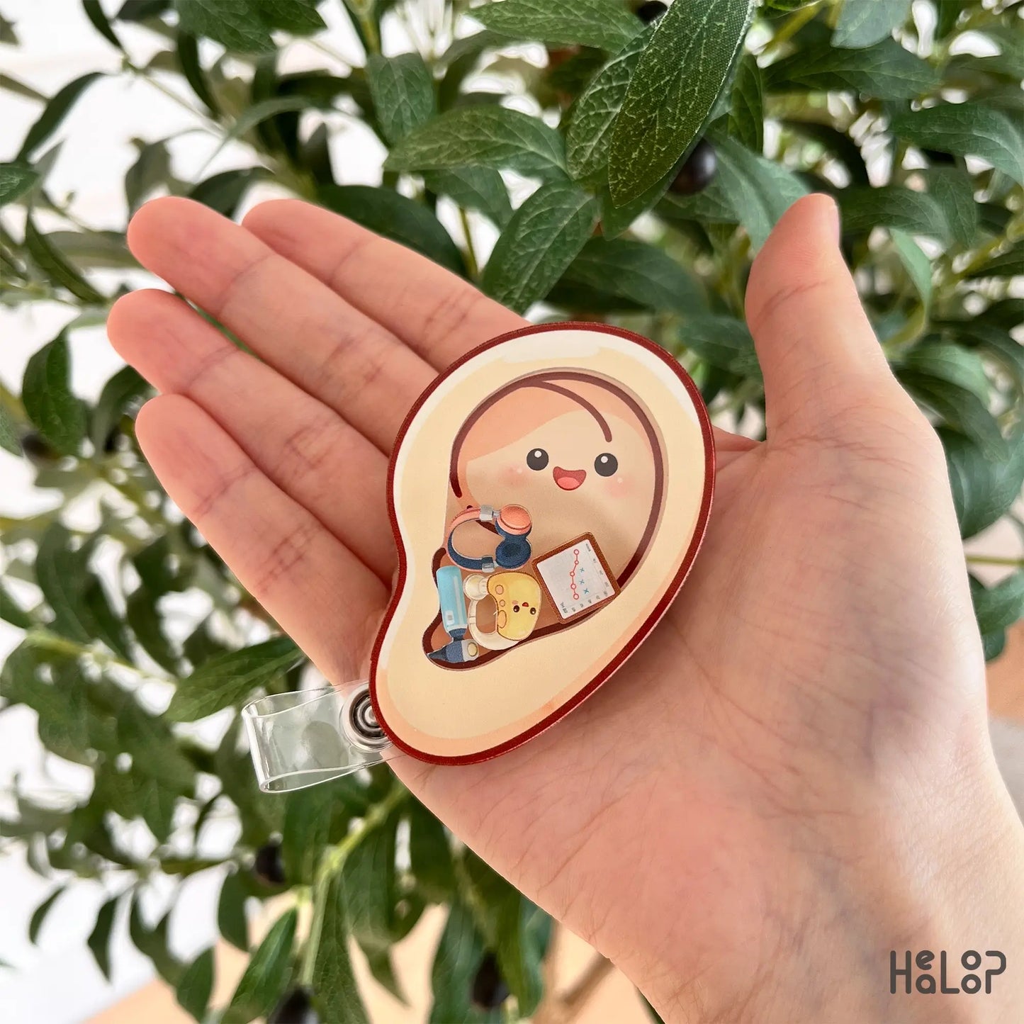 Cute ear shaped audiology shaker badge reel for audiologists