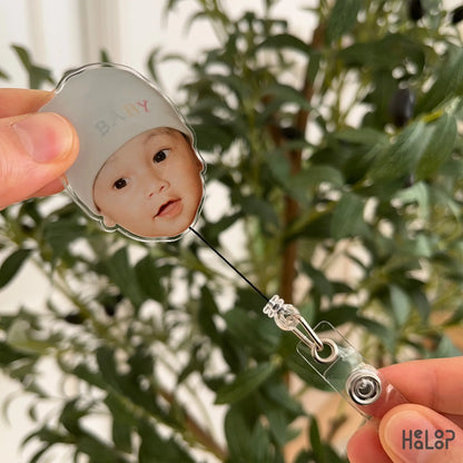 Retractable baby photo badge reel personalized from customer photo