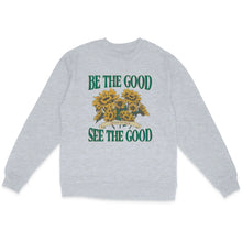 Be The Good See The Good sunflower sweatshirt in heater grey – cozy and inspirational vintage aesthetic sweater.