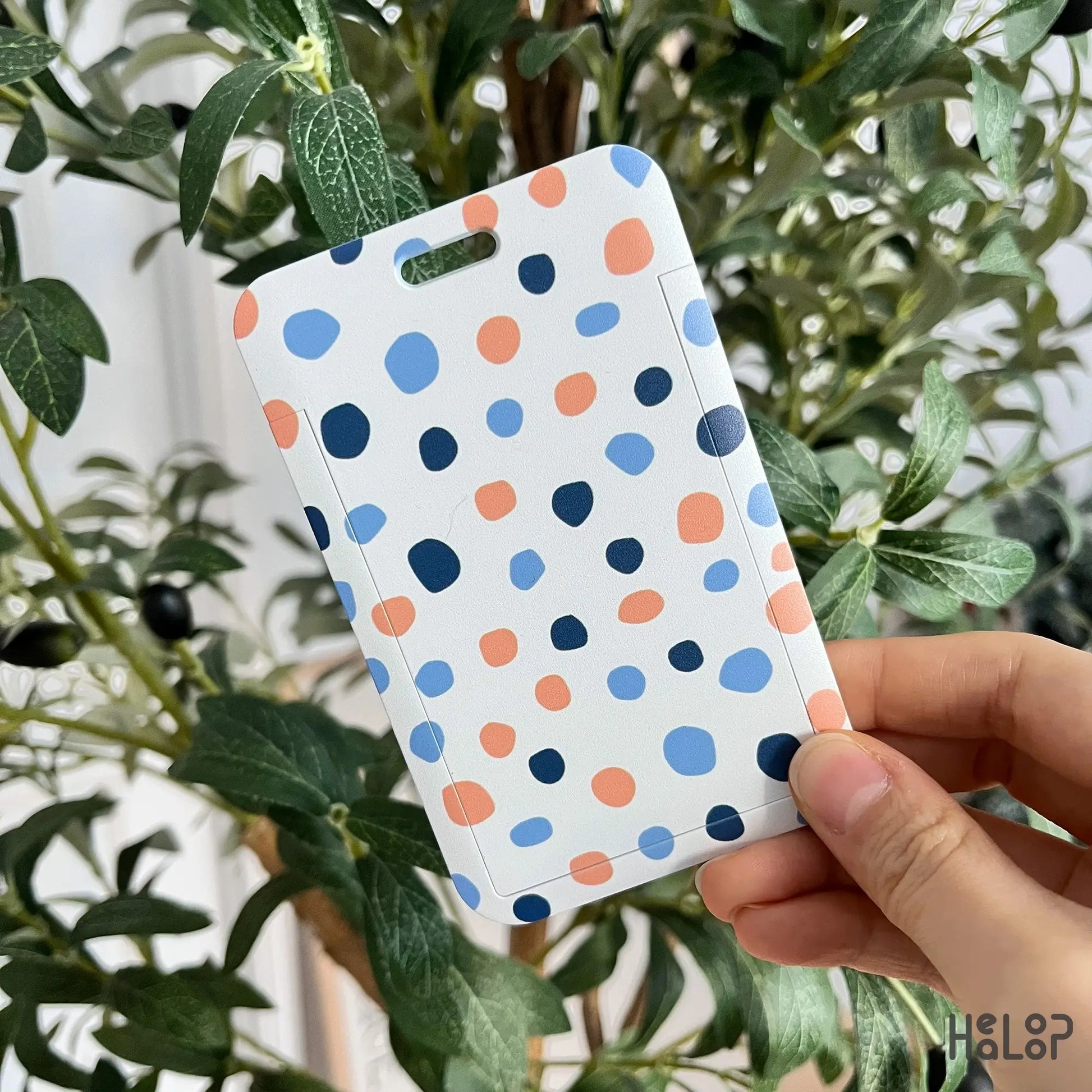 Abstract dot pattern work ID badge holder, plastic ID card holder for office or school