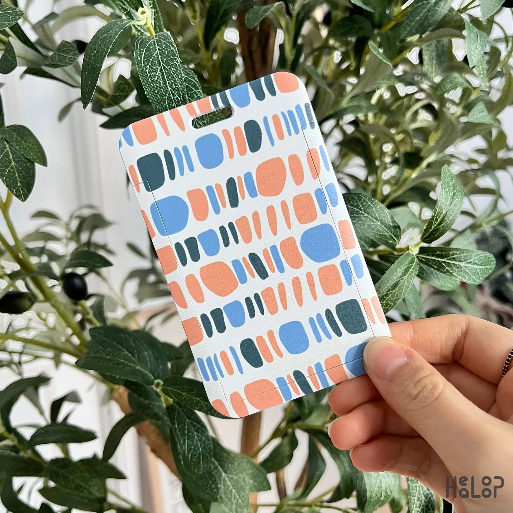 Geometric boho abstract ID badge holder, durable plastic badge holder for daily work use