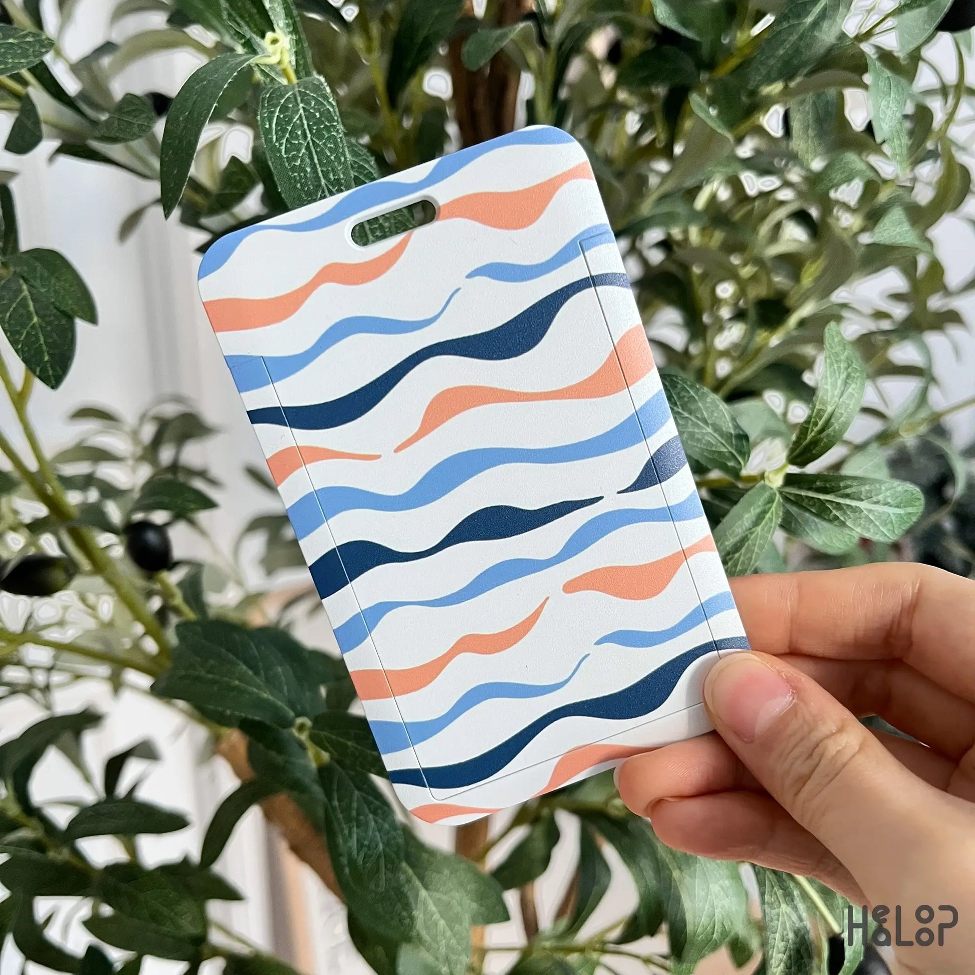 Boho abstract wave ID card holder made of lightweight plastic for office and work badges