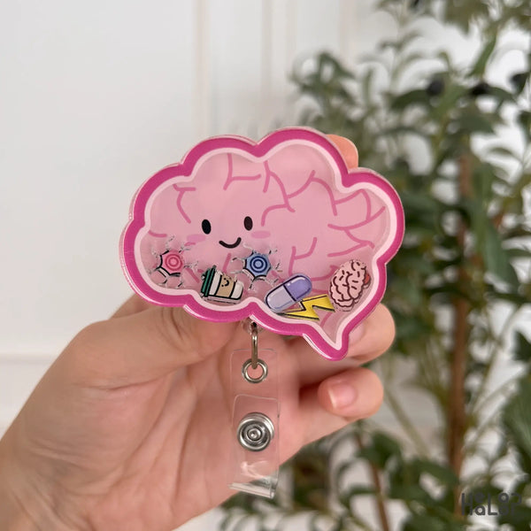 Brain shaker badge reel with mini brain charms – unique nurse accessory