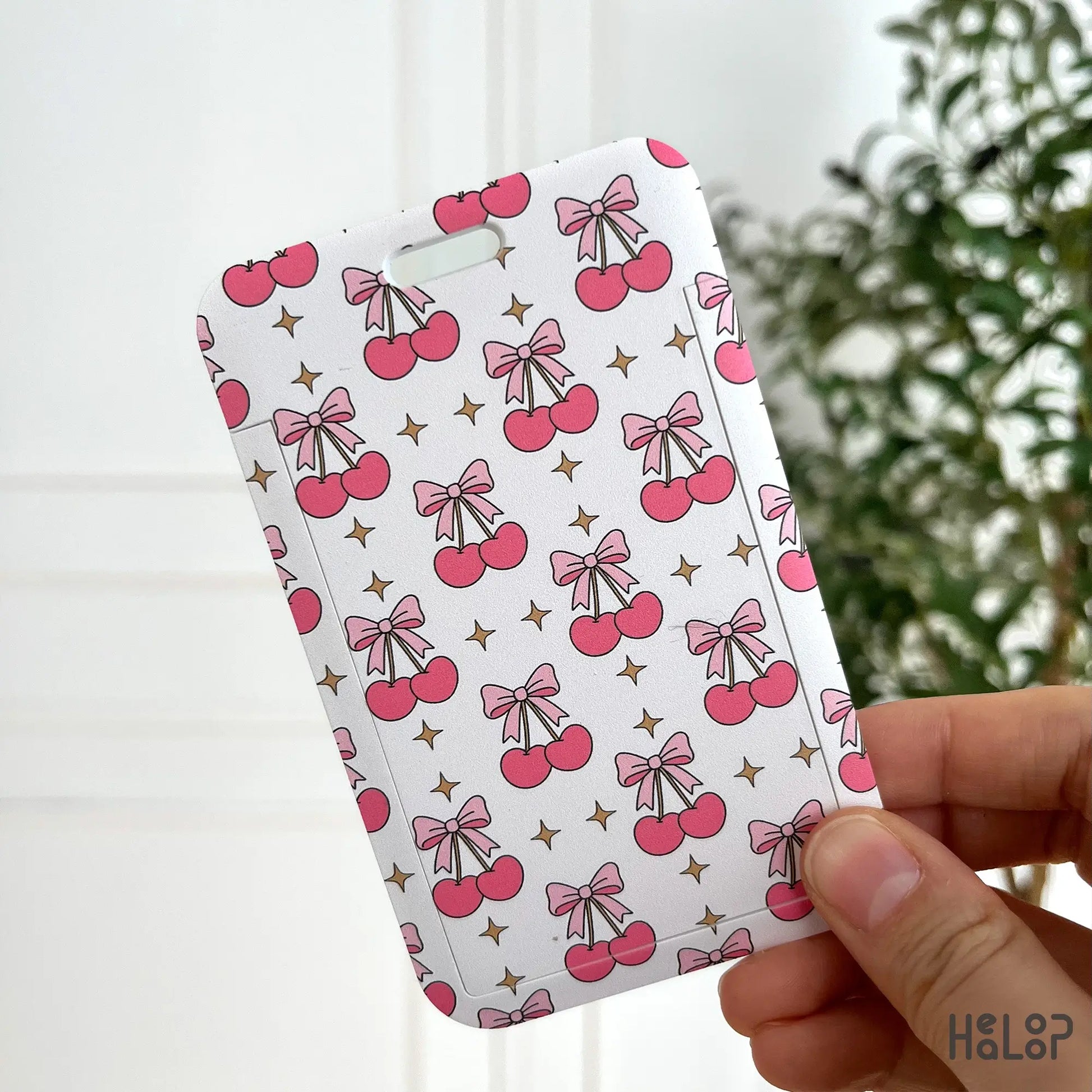 cherry and pink bow cute ID badge holder for medical and office staff