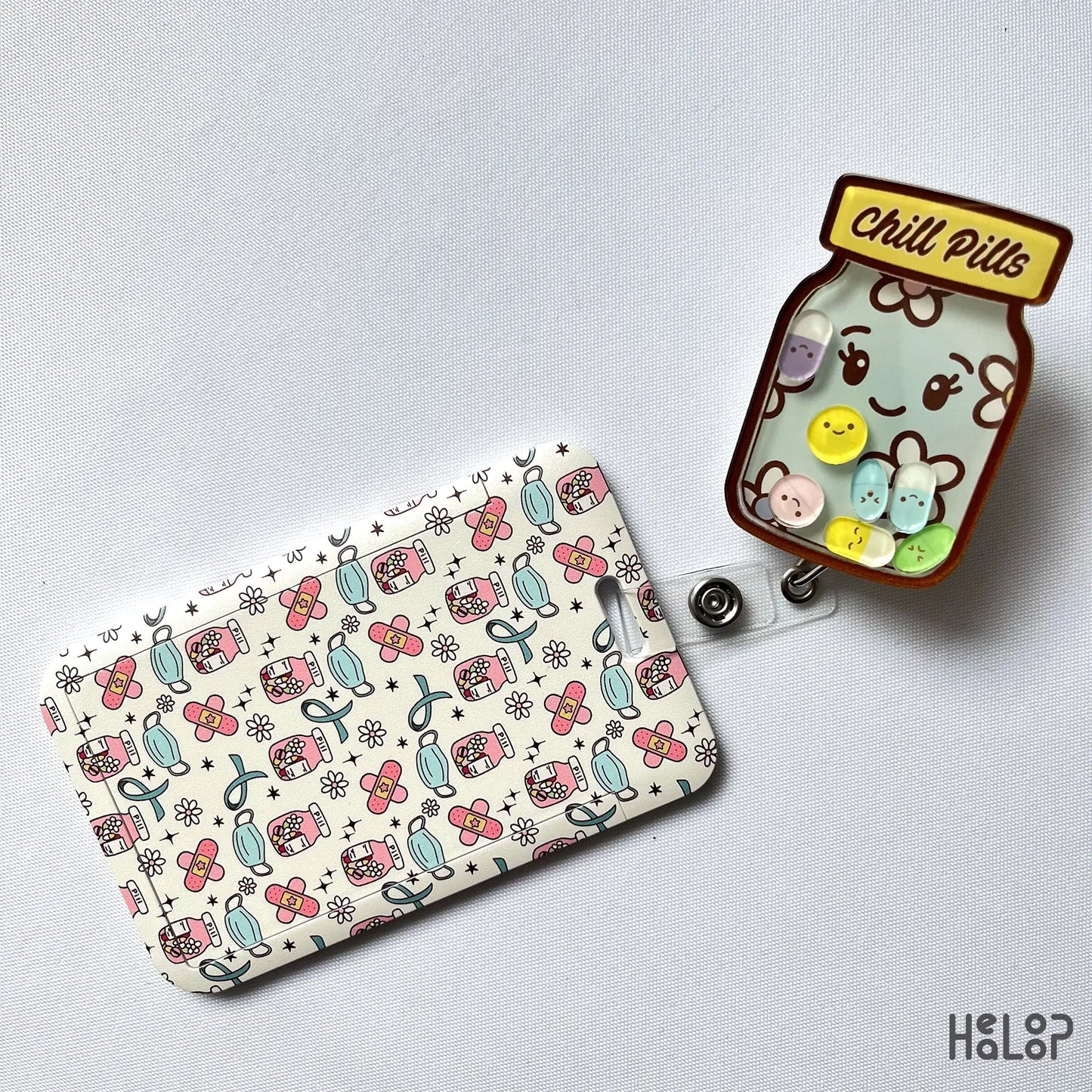 Chill Pills Shaker Badge Reel with matching ID holder, perfect hospital staff gift