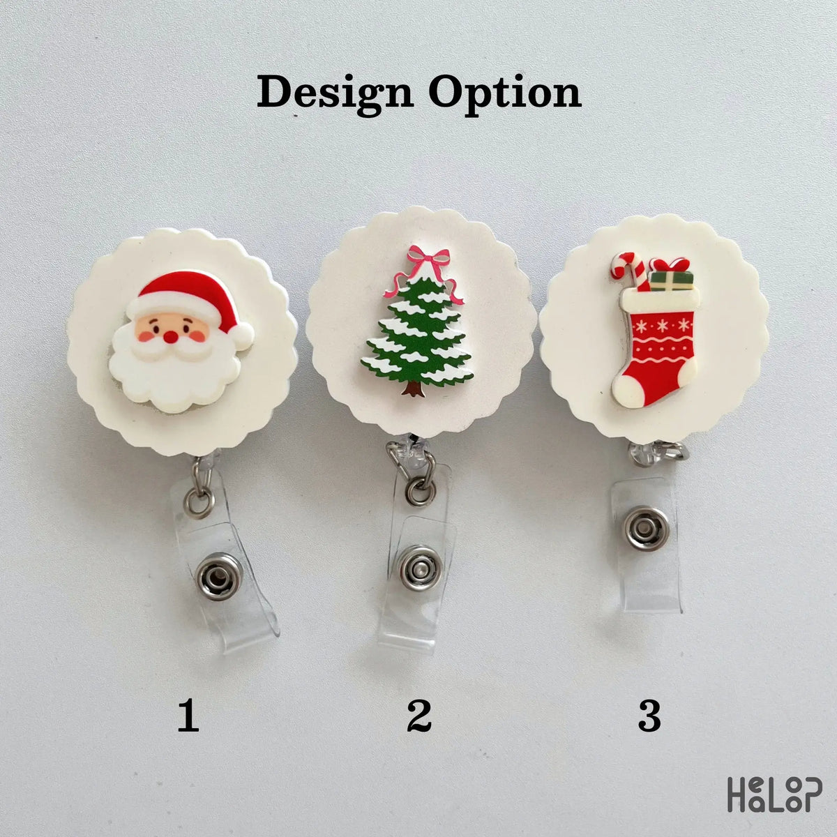 HEALOOP Christmas badge reel available in Santa, Christmas tree and stocking designs