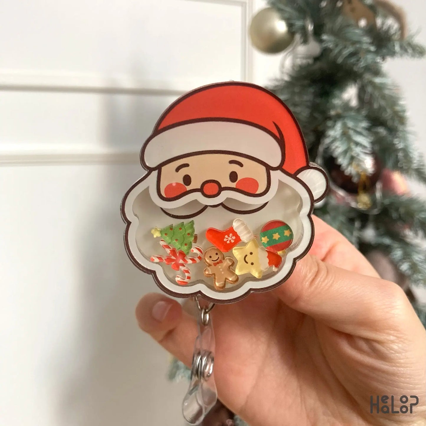 Festive Santa badge reel with retractable clip – perfect holiday ID holder for nurses and medical staff