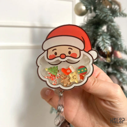 Festive Santa badge reel with retractable clip – perfect holiday ID holder for nurses and medical staff