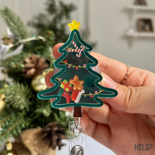 Christmas tree shaker badge reel for nurse ID and teacher gifts