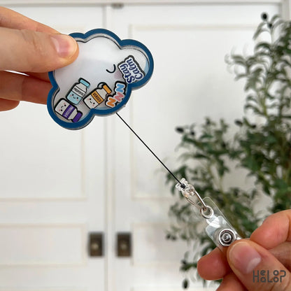 Retractable cloud anesthesia badge reel with floating charms