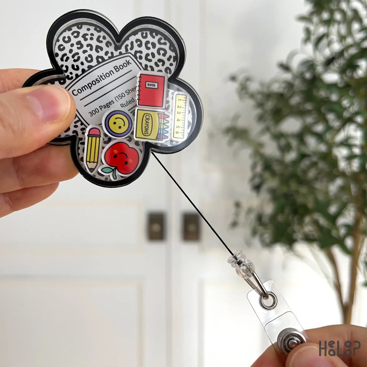 retractable composition book badge reel – teacher ID holder with extended cord