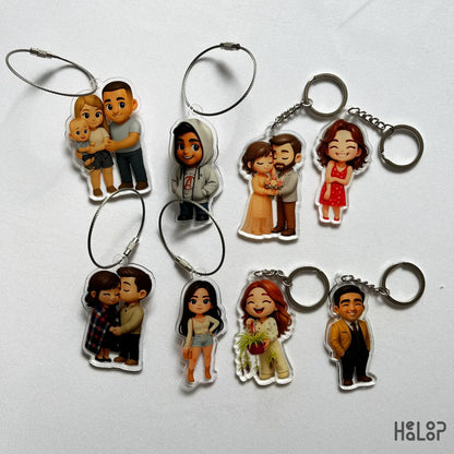 Custom acrylic chibi keychain , personalized cartoon style keyring gift