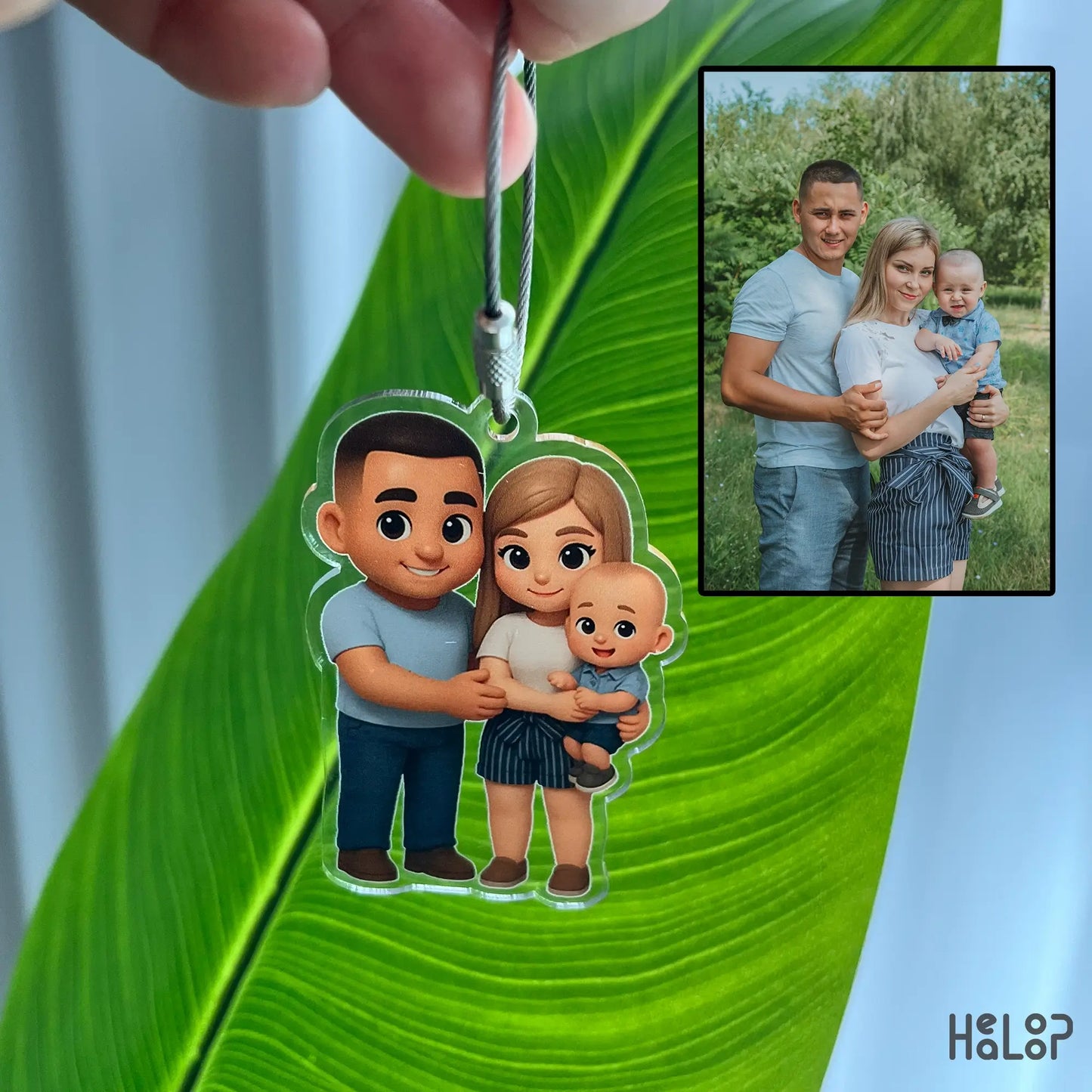 Custom acrylic chibi keychain of a family, personalized cartoon style keyring gift