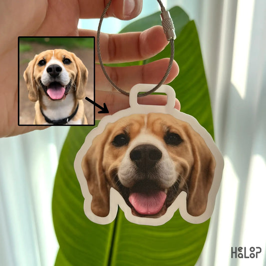 Custom dog luggage tag with smiling beagle photo printed on acrylic bag tag
