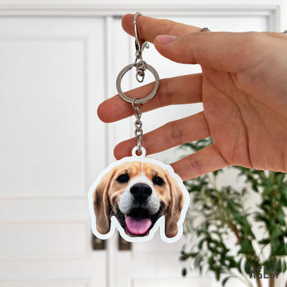 back design of acrylic custom pet keychain with dog photo