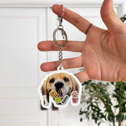 personalized dog photo shaker keychain with acrylic design and cute charms