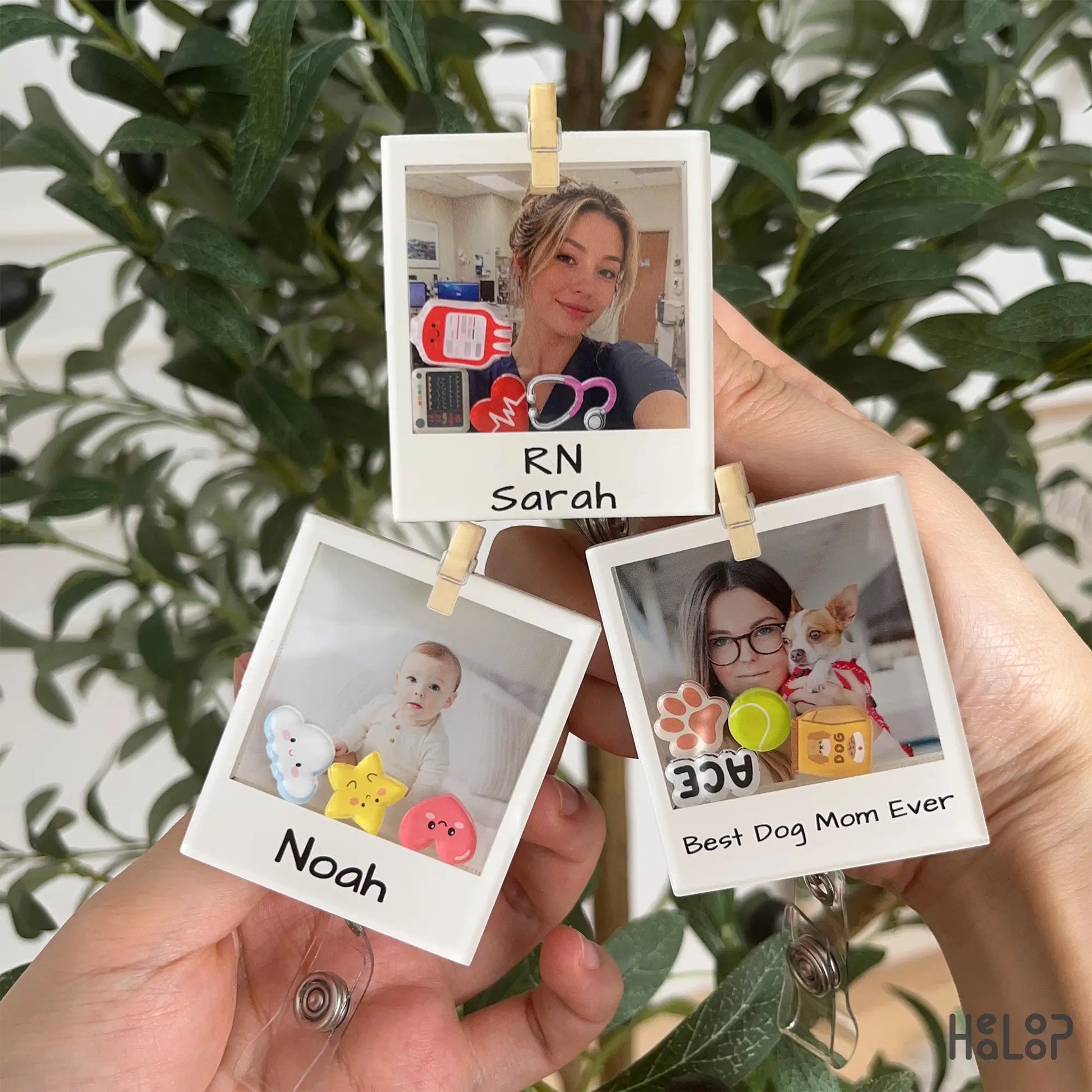 Personalized photo shaker badge reel gift for nurses pet lovers and parents