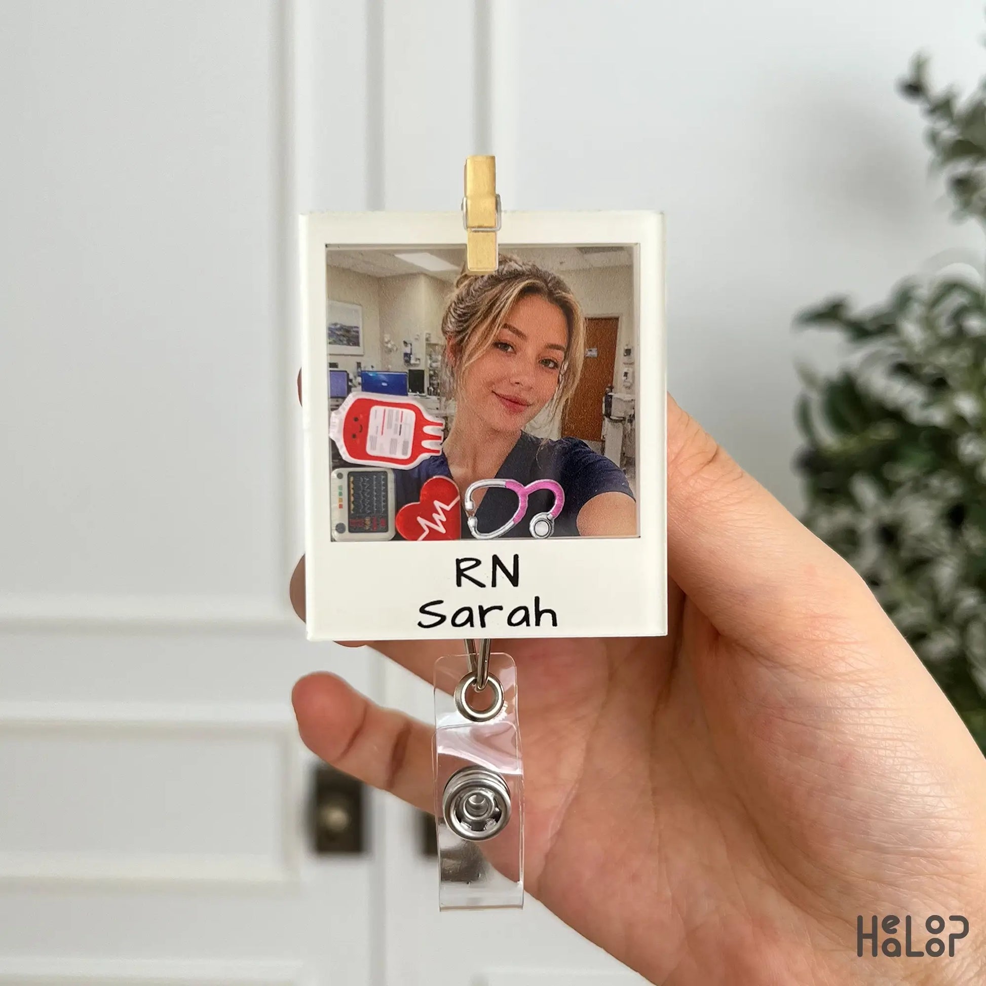 Custom photo shaker badge reel personalized with nurse photo RN title and name
