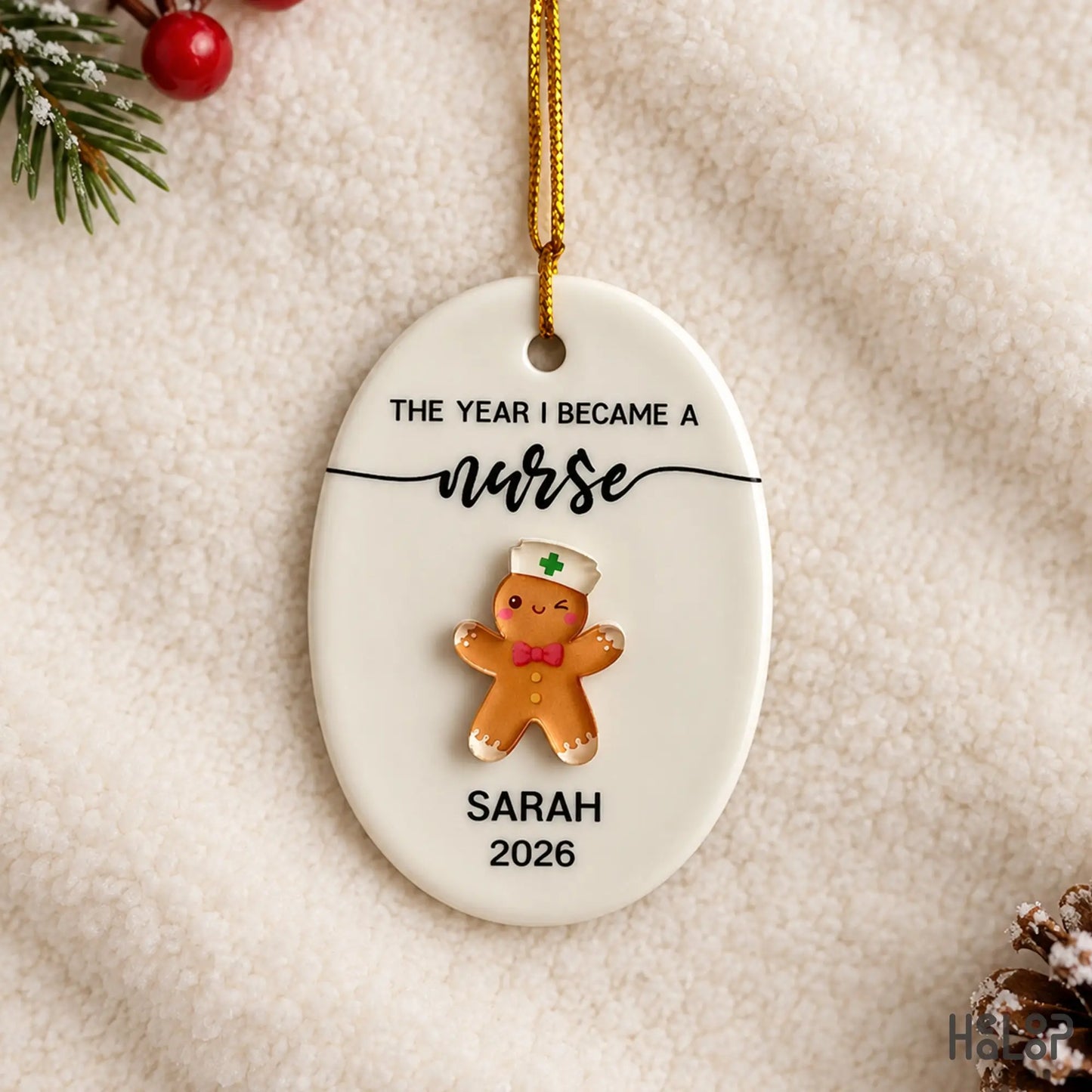 Custom The Year I Became a Nurse Christmas ornament personalized with nurse name and year