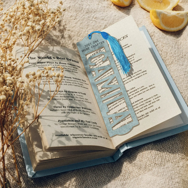 Custom Wooden Name Bookmark Blue Color