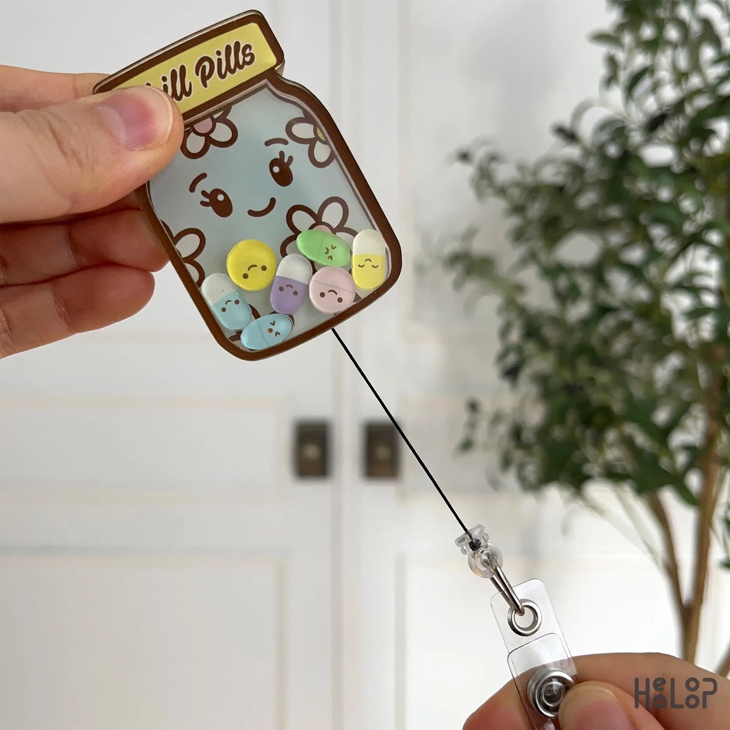 cute Chill Pills retractable ID holder, funny nurse badge clip