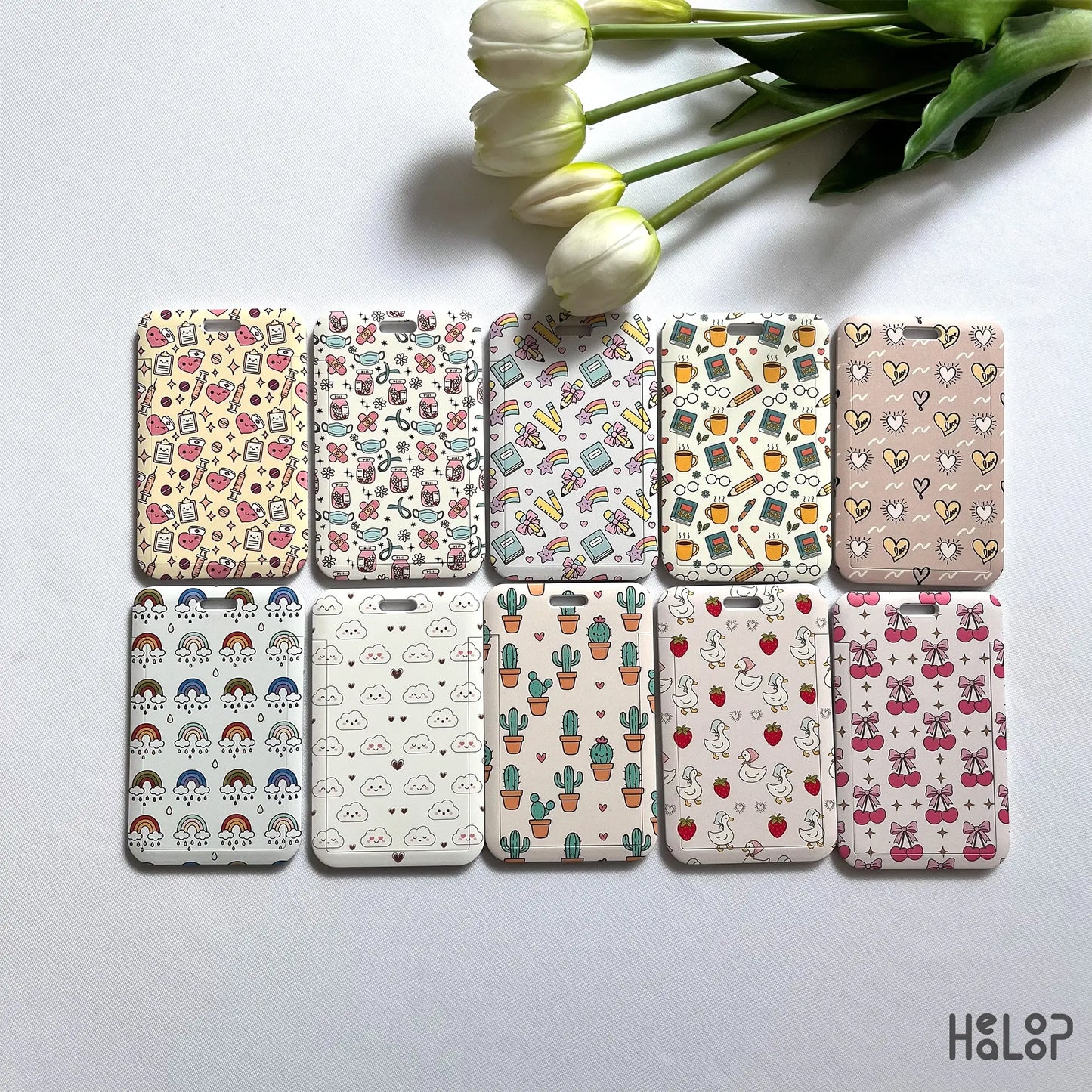 Cute medical heart ID badge holder with syringe and clipboard pattern — perfect for nurses, doctors, and healthcare workers