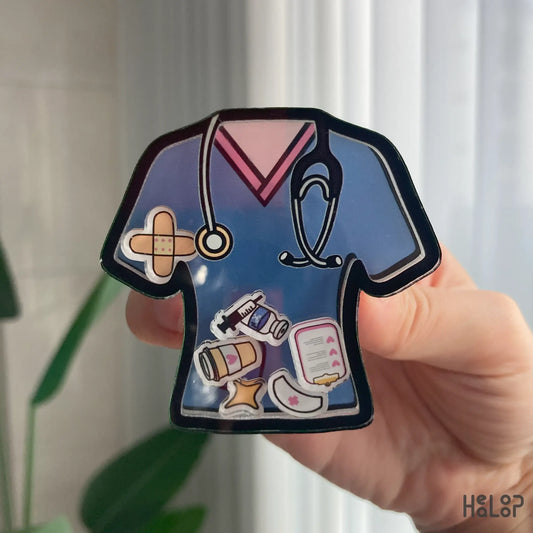 Cute funny nurse shaker phone grip featuring stethoscope, syringe, bandage, and clipboard charms, perfect nurse gift