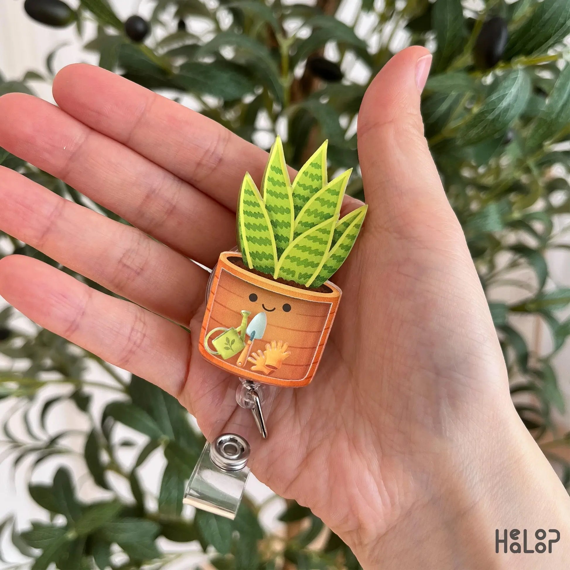 Cute plant shaker badge reel for nurses and healthcare workers, aesthetic plant lover accessory