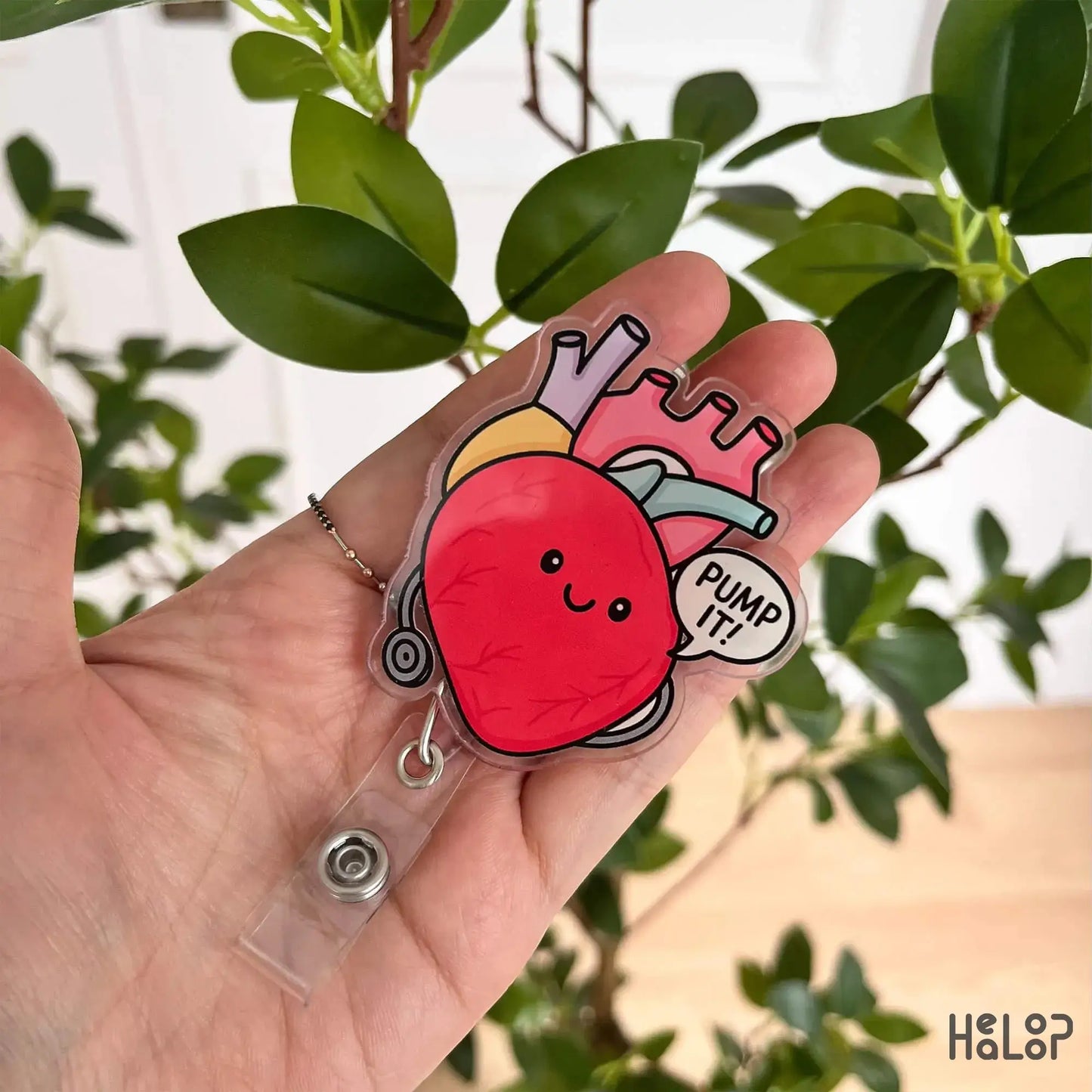 Cute Healoop Pump It Heart Badge Reel – anatomical heart design, ideal nurse or medical gift