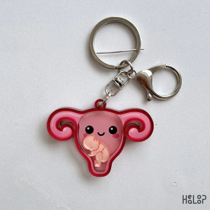 Healoop cute uterus shaker keychain with baby charm for OBGYN and labor and delivery nurses