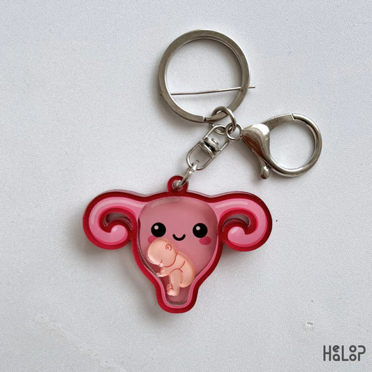 Healoop cute uterus shaker keychain with baby charm for OBGYN and labor and delivery nurses