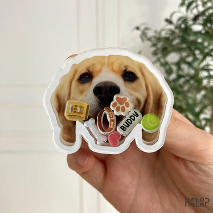 Custom dog photo phone grip with personalized charms and shaker design