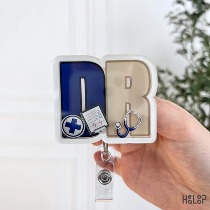 DR shaker badge reel for doctors healthcare worker badge holder by Healoop