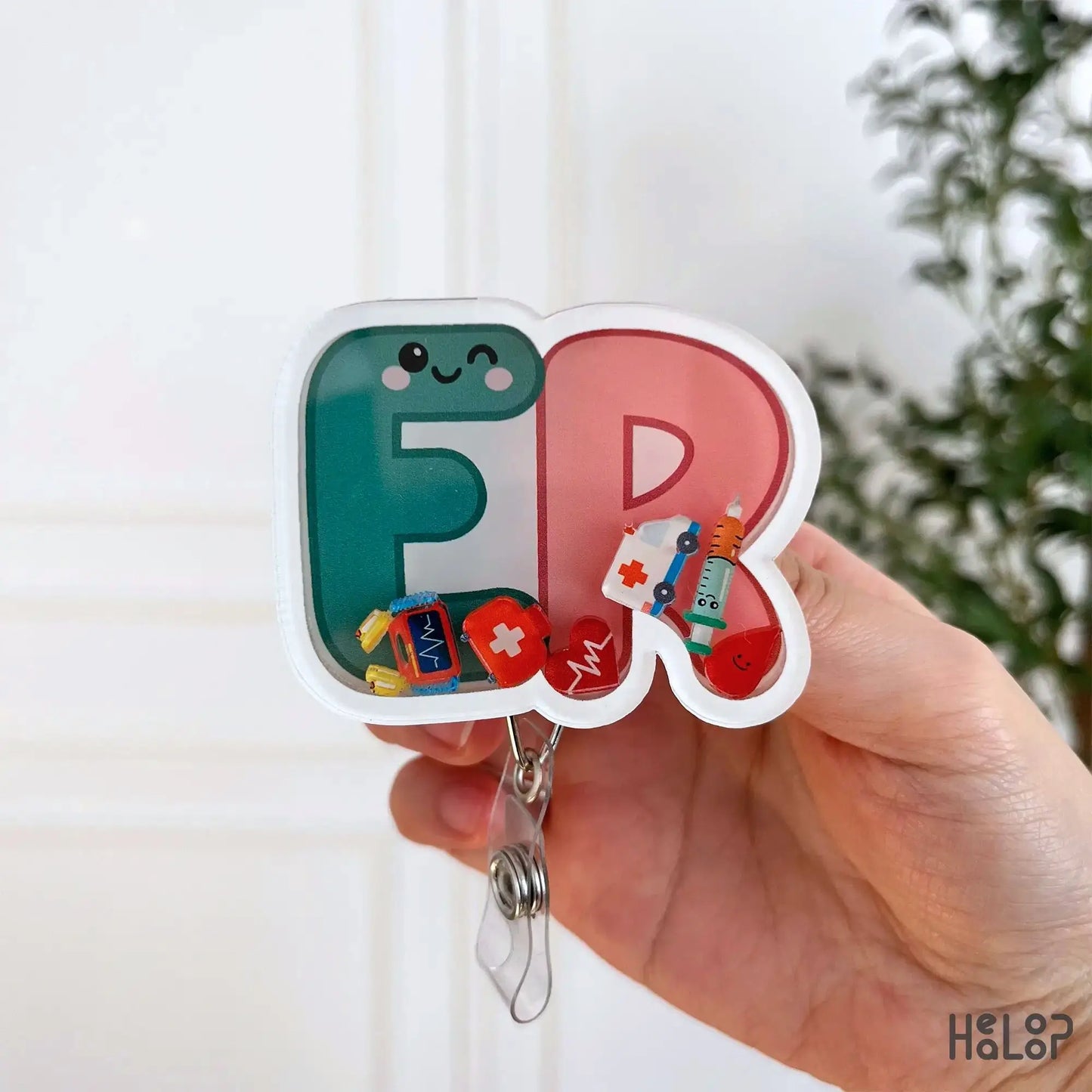 Emergency room nurse badge holder shaker badge reel
