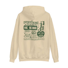 Everything Will Be Okay hoodie in Sand with back print, featuring a minimalist design and a comforting mental health message.