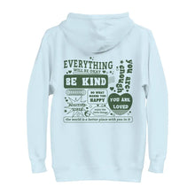 Everything Will Be Okay hoodie in Sky Blue color with back print, designed to spread calm and hope for mental health awareness.