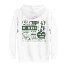 Everything Will Be Okay hoodie in White with back print, featuring a minimalist design and a comforting mental health message.