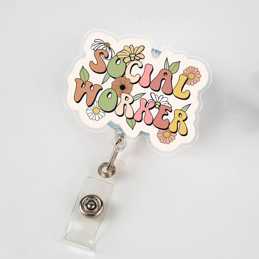 Floral Social Worker Badge Reel