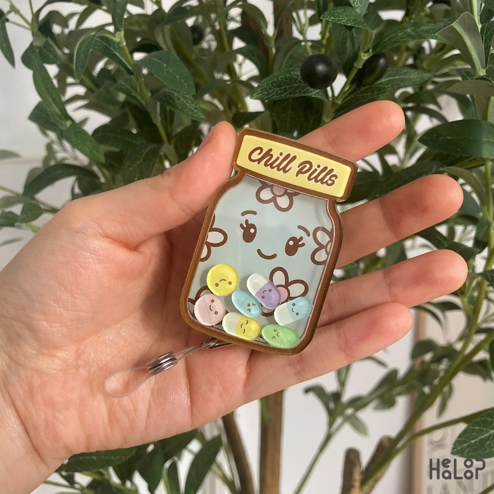 funny Chill Pills badge reel for medical staff, CNAs, and healthcare workers