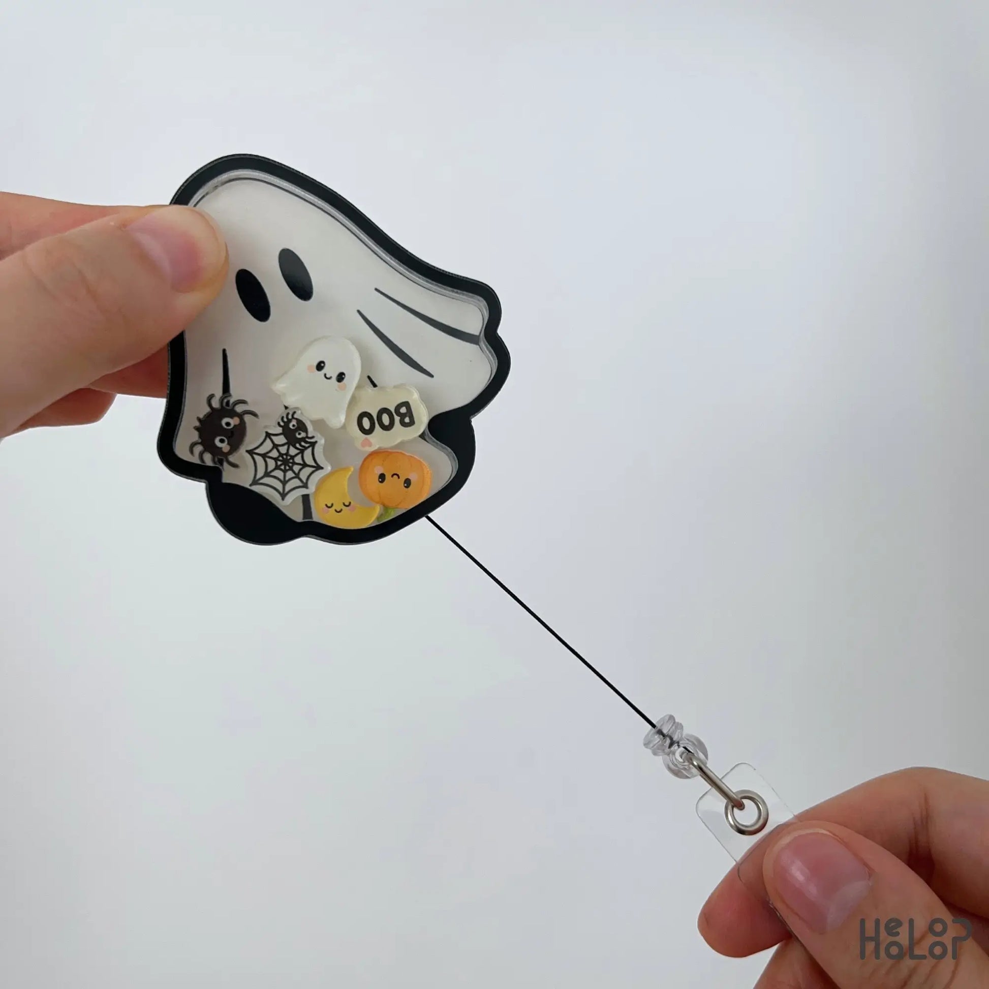 Ghost Halloween retractable badge reel with extendable cord for nurses and healthcare workers