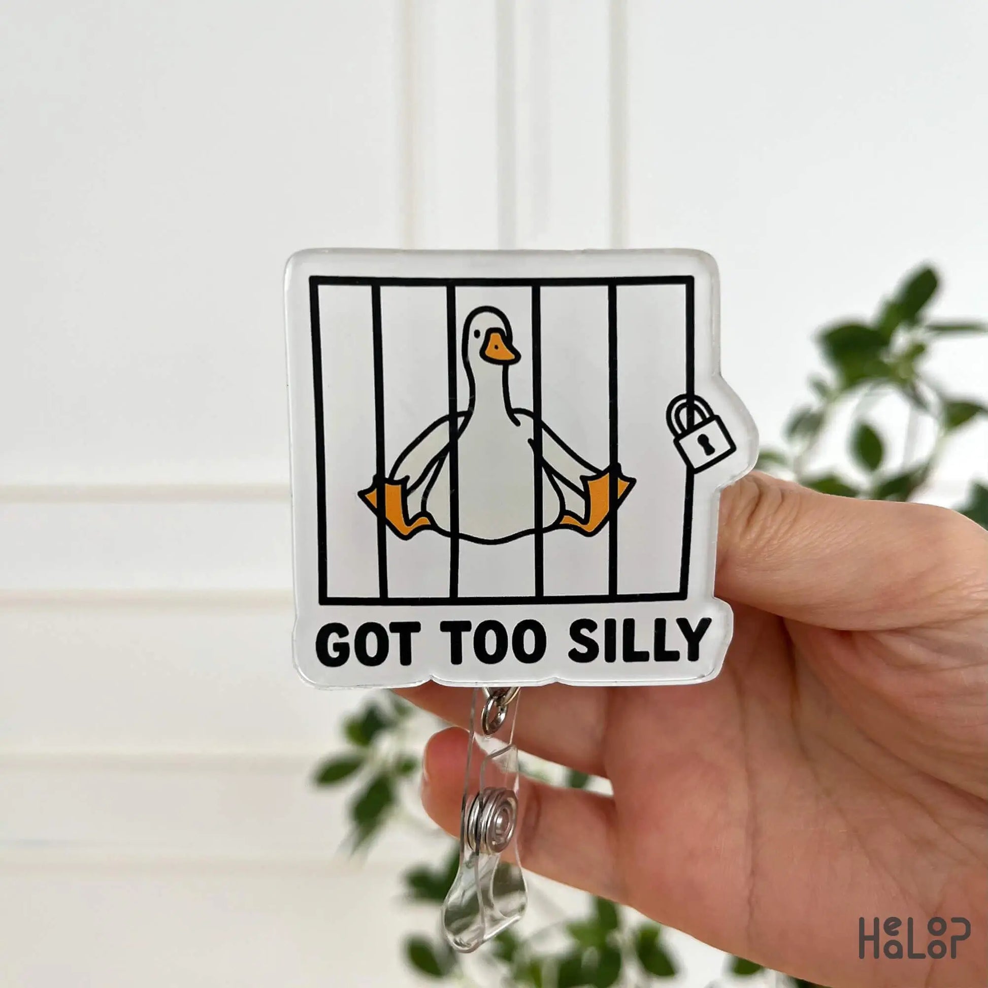 Got Too Silly Badge Reel by Healoop – cute goose ID badge reel for healthcare professionals