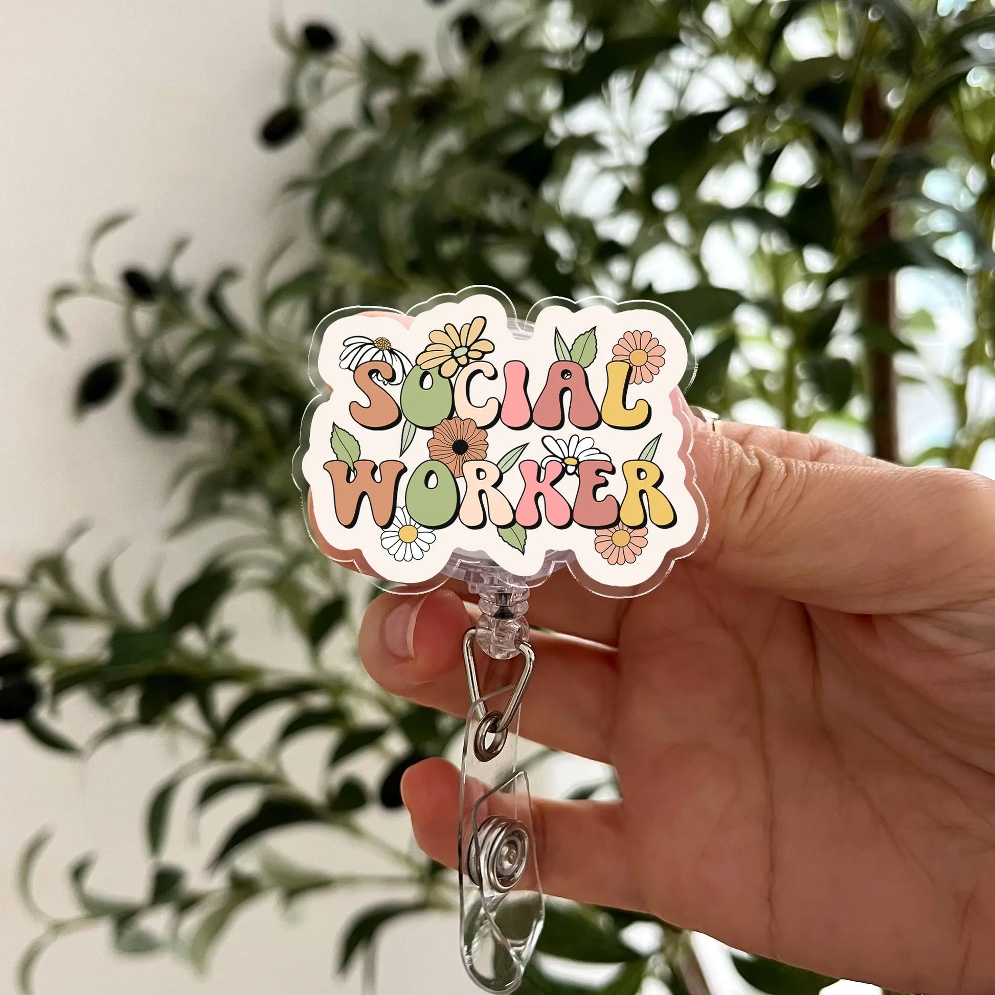 Cute floral badge reel for social workers – Healoop retractable ID holder with flower design